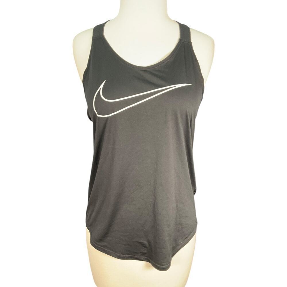 Nike Dri-Fit Racerback Tank Top Black White Logo Straps Small Active Training
